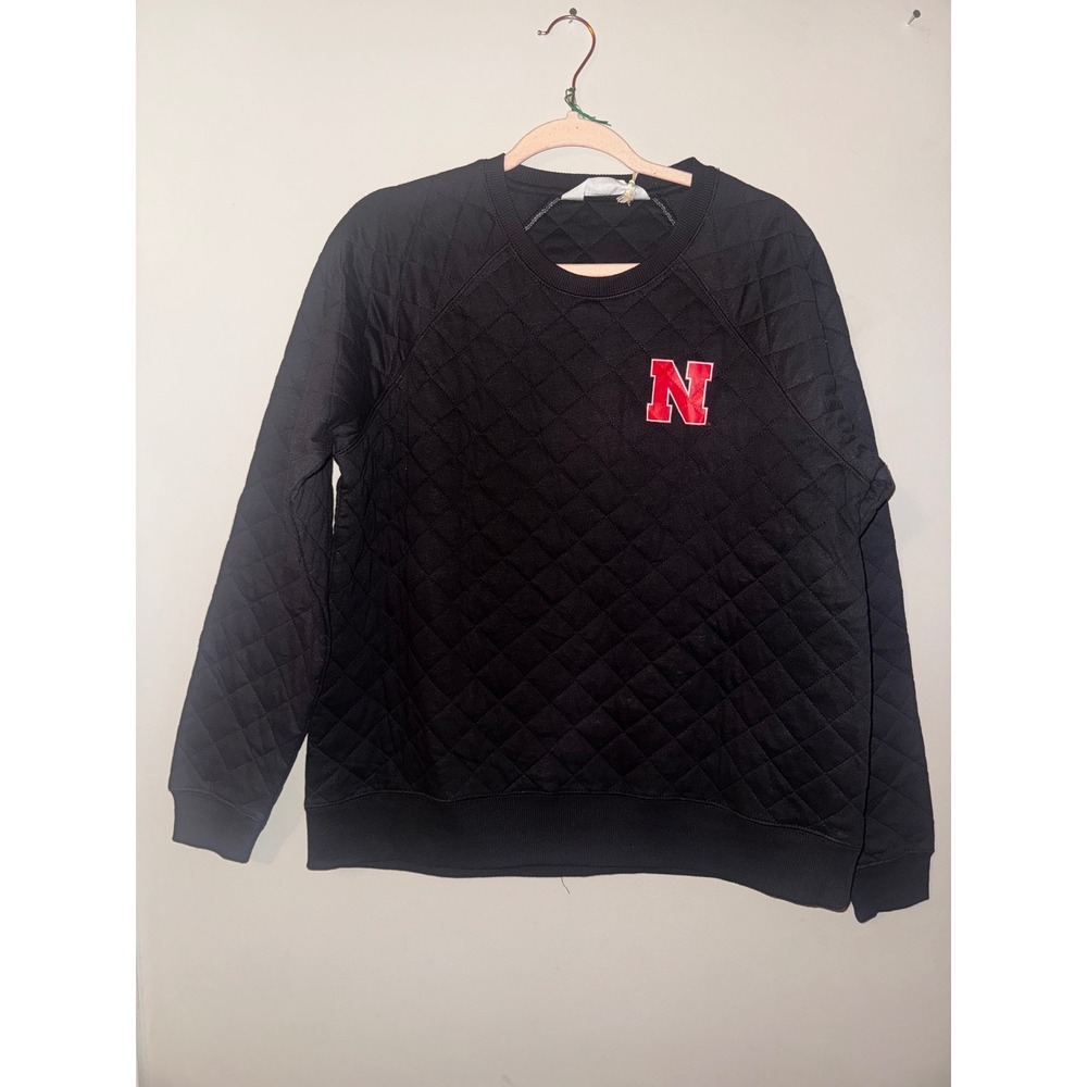 University of Nebraska Huskers Quilted Crewneck Sweatshirt Black NWT Women Large